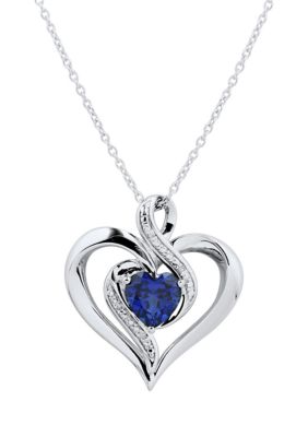 Belk & Co 1/10 Ct. T.w. Diamond And Lab Created Sapphire Heart Pendant Necklace With 18"" Cable Chain In Sterling Silver
