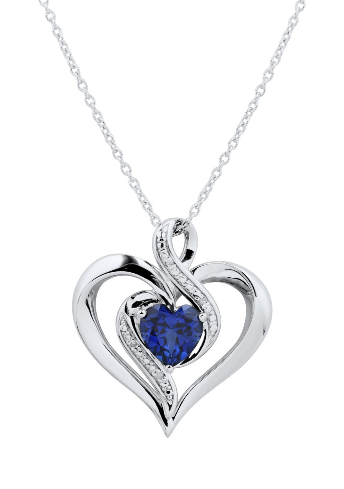 1/10 ct. t.w. Diamond and Lab Created Sapphire Heart Pendant Necklace with 18" Cable Chain in Sterling Silver