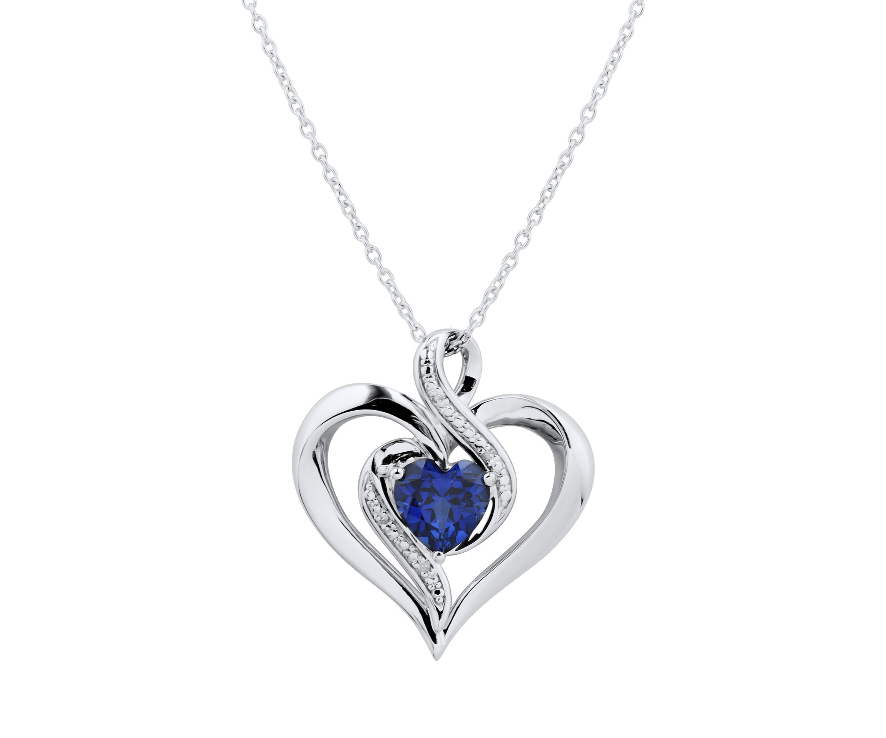 1/10 ct. t.w. Diamond and Lab Created Sapphire Heart Pendant Necklace with 18" Cable Chain in Sterling Silver