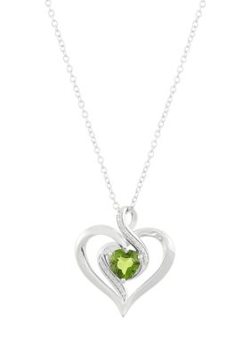 Belk & Co 1/10 Ct. T.w. Diamond And Peridot Heart Pendant Necklace With 18"" Cable Chain In Sterling Silver