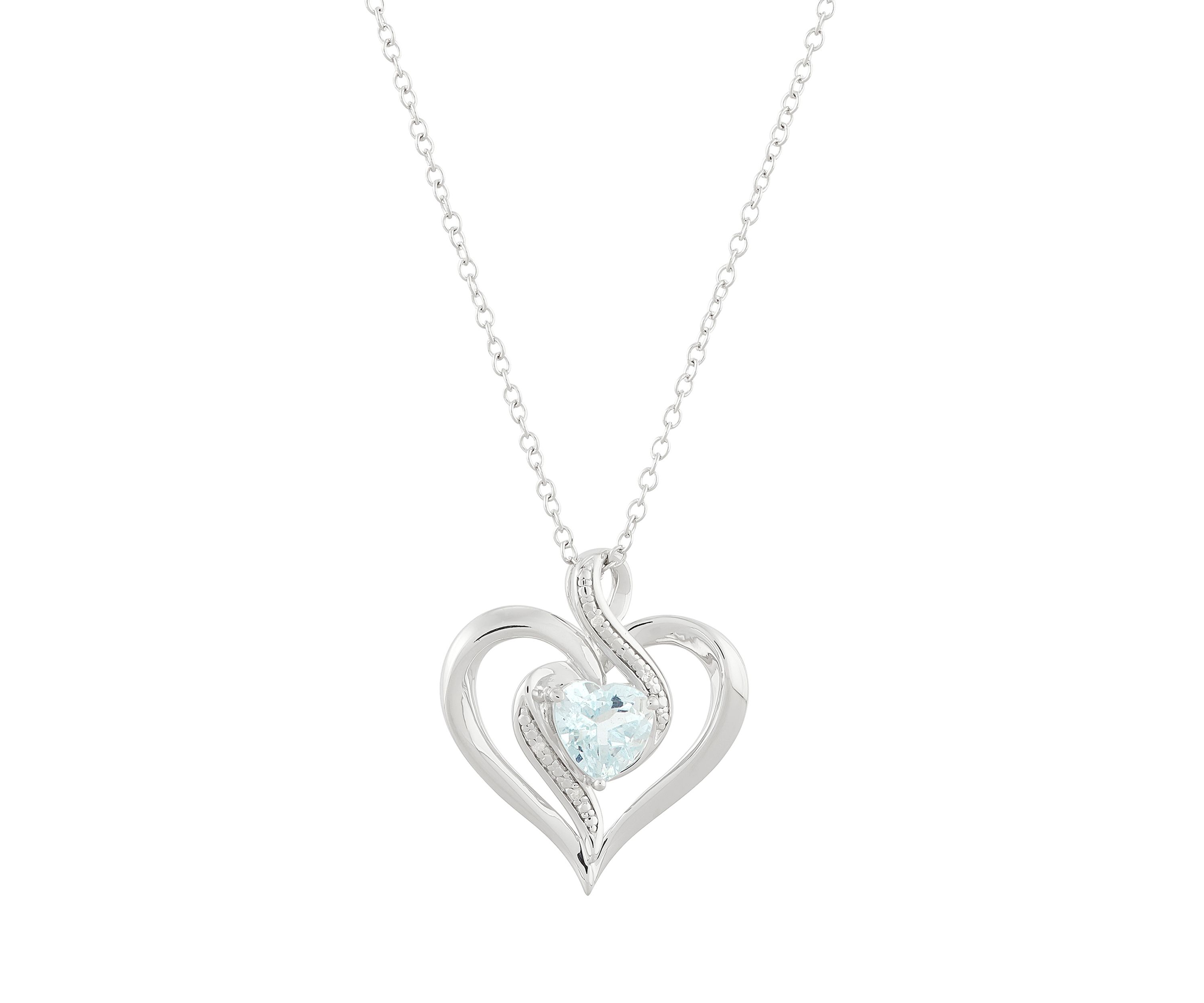 1/10 ct. t.w. Diamond and Aquamarine Heart Pendant Necklace with 18" Cable Chain in Sterling Silver