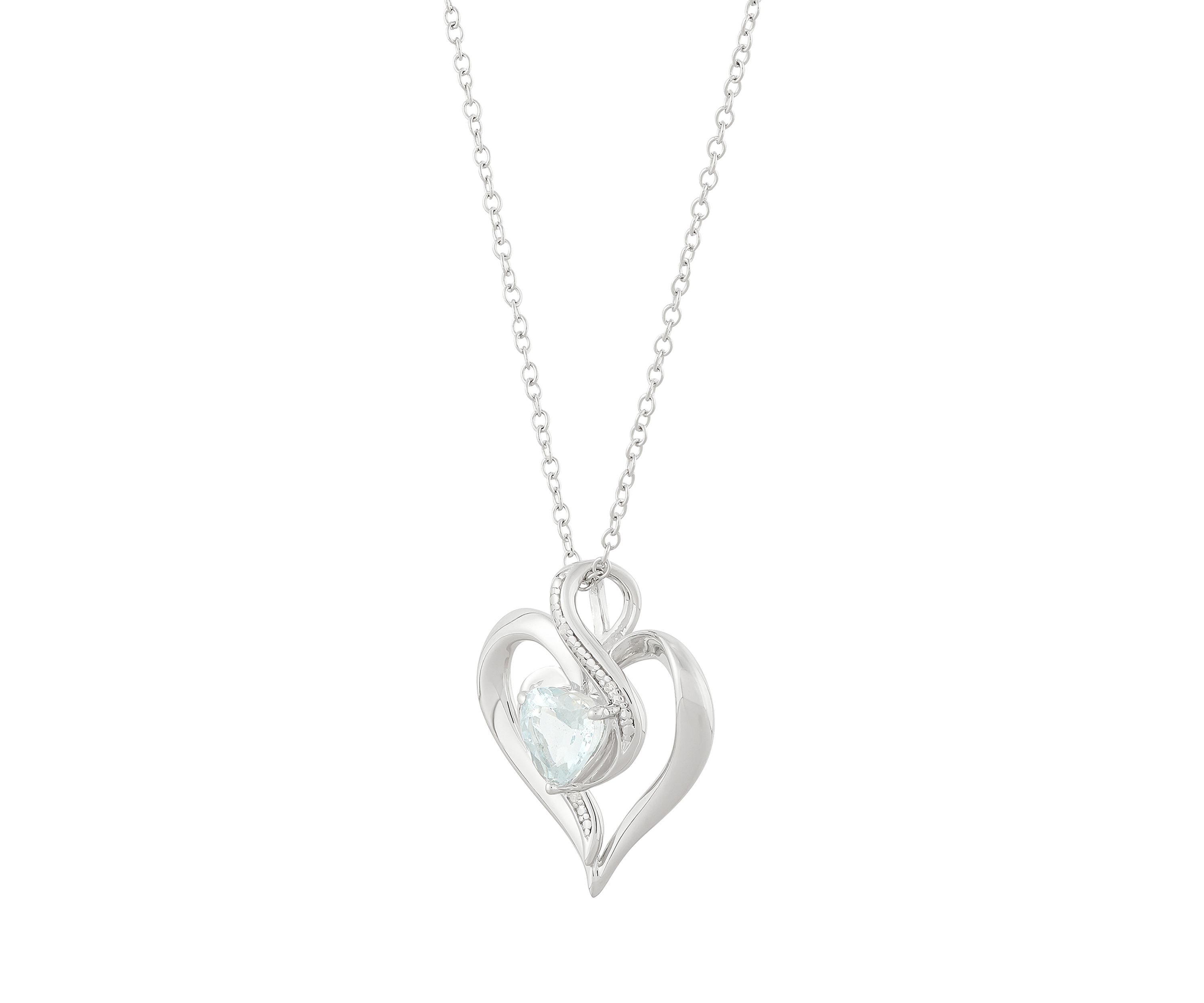 1/10 ct. t.w. Diamond and Aquamarine Heart Pendant Necklace with 18" Cable Chain in Sterling Silver