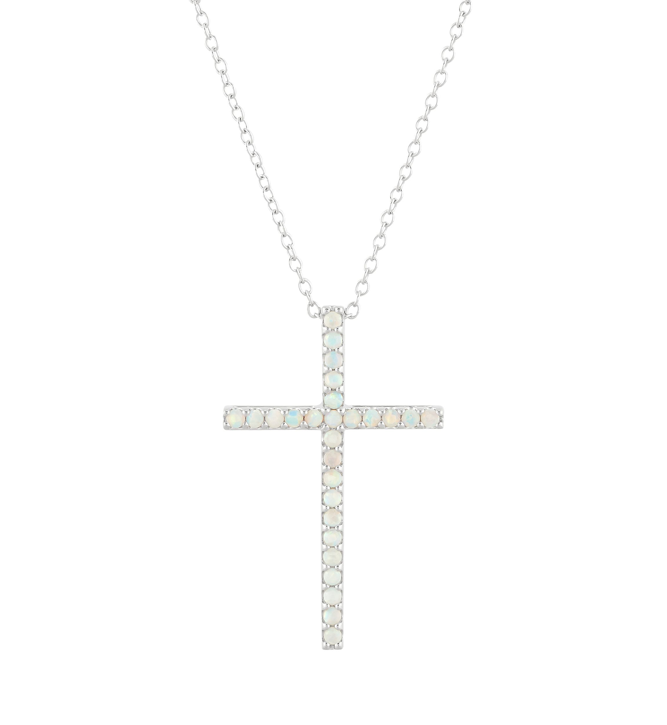 Lab Created Opal Cross Pendant Necklace with 18" Box Chain in 10K White Gold