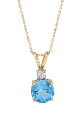 Belk & Co 1/10 Ct. T.w. Diamond And Swiss Blue Topaz Promo Pendant Necklace With 18"" Rope Chain In 10K Yellow Gold
