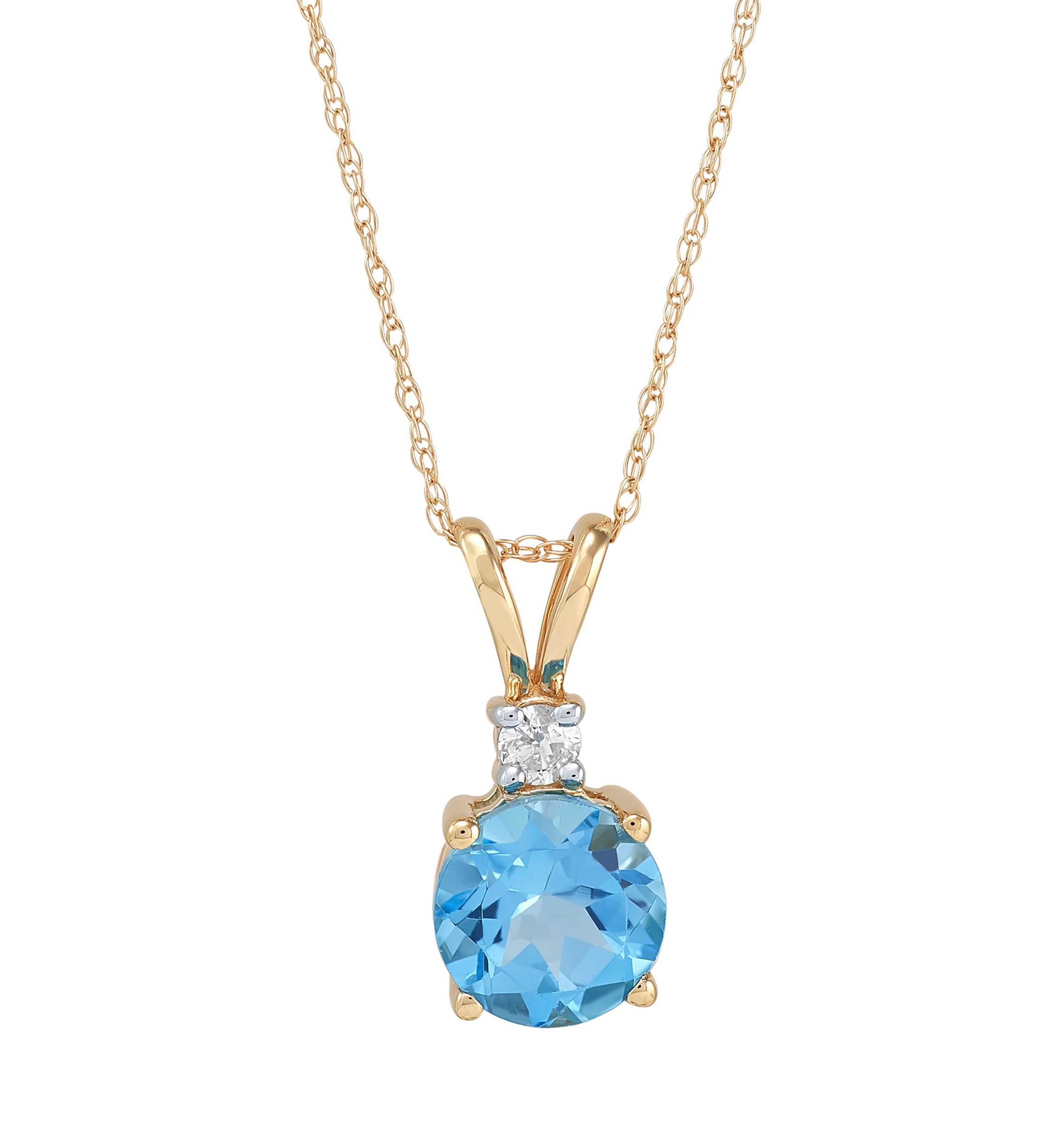 1/10 ct. t.w. Diamond and Swiss Blue Topaz Pendant Necklace with 18" Rope Chain in 10K Yellow Gold