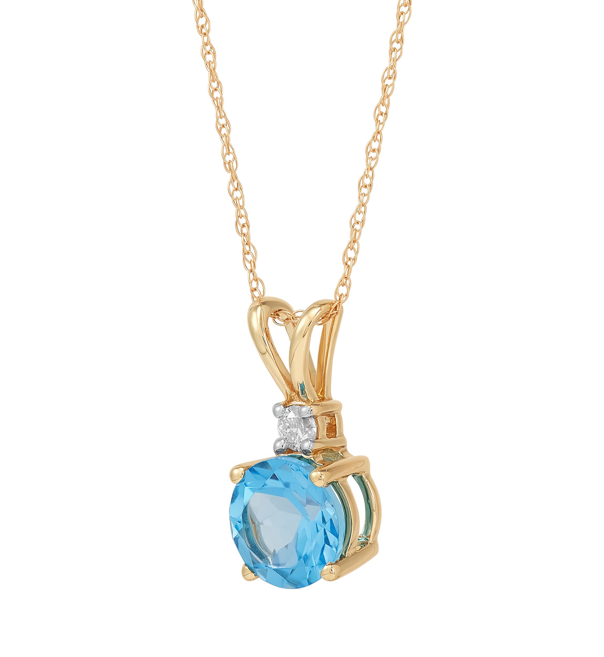 1/10 ct. t.w. Diamond and Swiss Blue Topaz Pendant Necklace with 18" Rope Chain in 10K Yellow Gold
