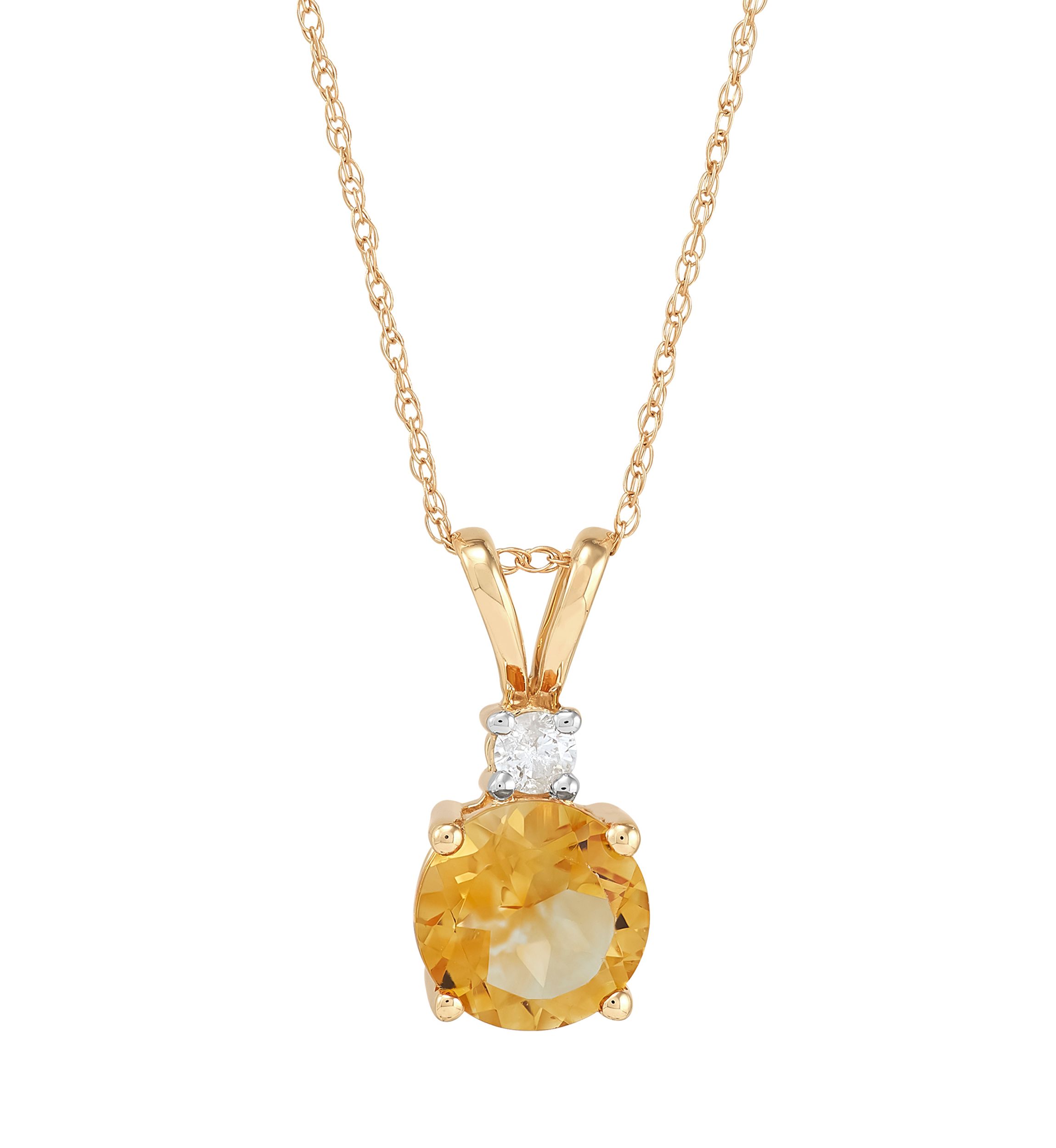  1/10 ct. t.w. Diamond  and Citrine Pendant Necklace with 18" Rope Chain in 10K Yellow Gold