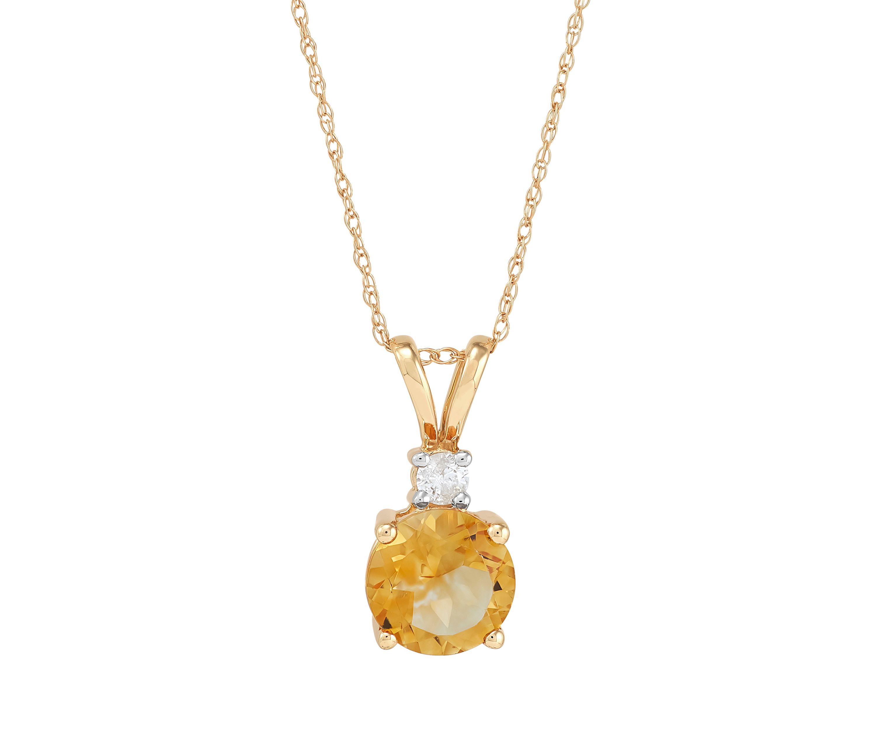  1/10 ct. t.w. Diamond  and Citrine Pendant Necklace with 18" Rope Chain in 10K Yellow Gold
