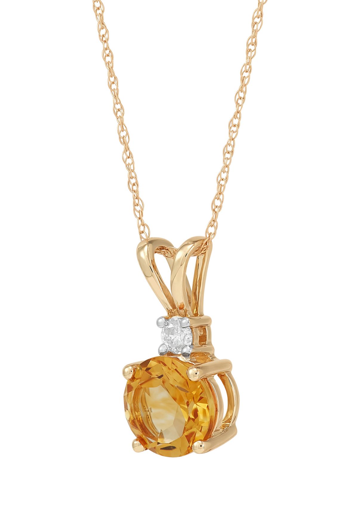 1/10 ct. t.w. Diamond  and Citrine Pendant Necklace with 18" Rope Chain in 10K Yellow Gold