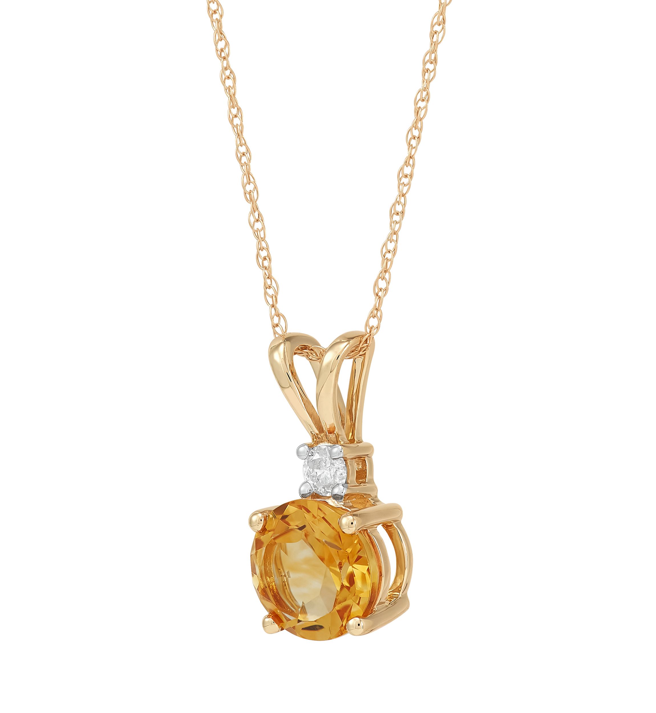  1/10 ct. t.w. Diamond  and Citrine Pendant Necklace with 18" Rope Chain in 10K Yellow Gold