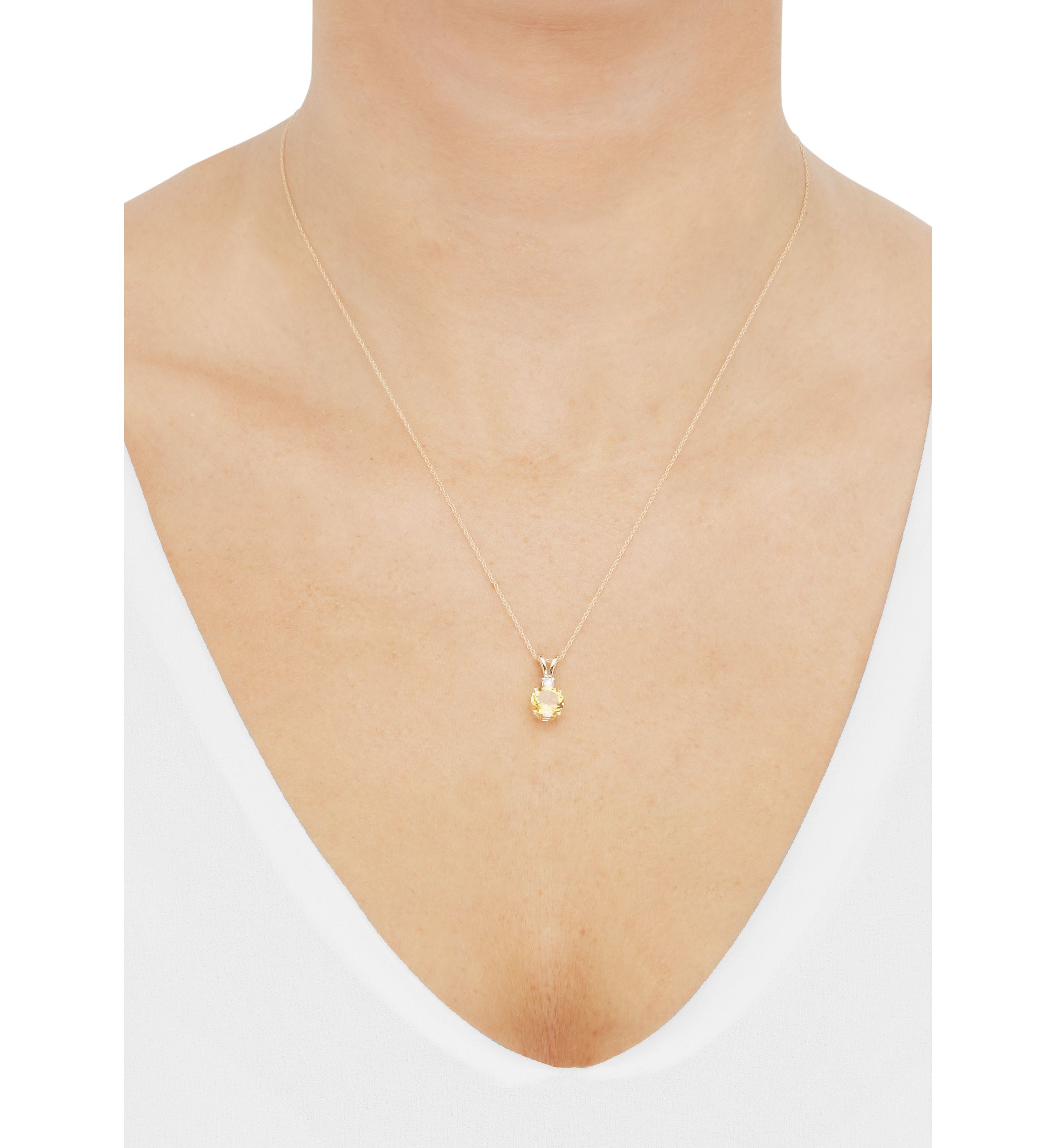  1/10 ct. t.w. Diamond  and Citrine Pendant Necklace with 18" Rope Chain in 10K Yellow Gold