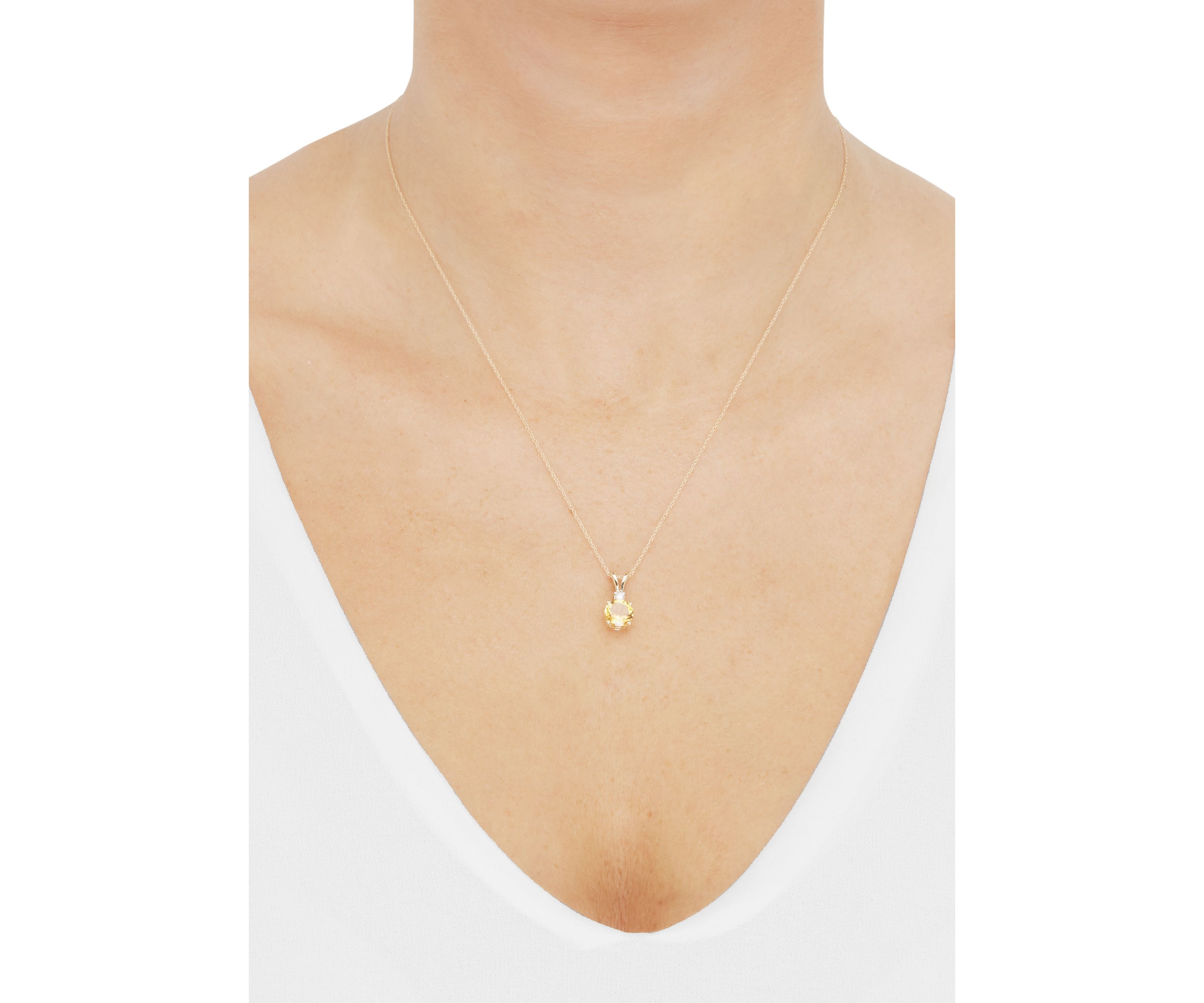  1/10 ct. t.w. Diamond  and Citrine Pendant Necklace with 18" Rope Chain in 10K Yellow Gold
