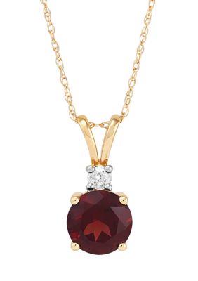 Belk & Co 1/10 Ct. T.w. Diamond And Garnet Pendant Necklace With 18"" Rope Chain In 10K Yellow Gold