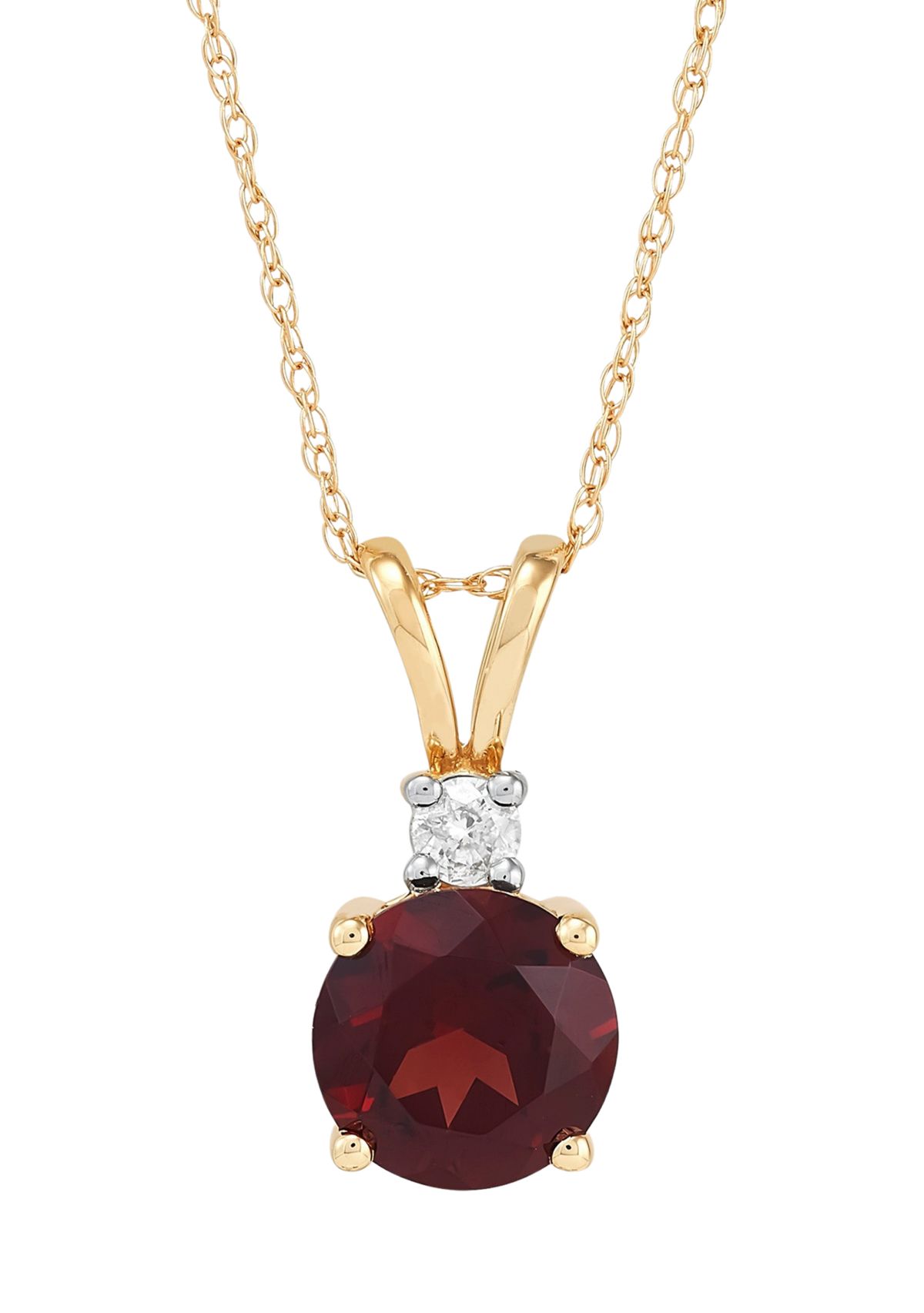 1/10 ct. t.w. Diamond and Garnet Pendant Necklace with 18" Rope Chain in 10K Yellow Gold