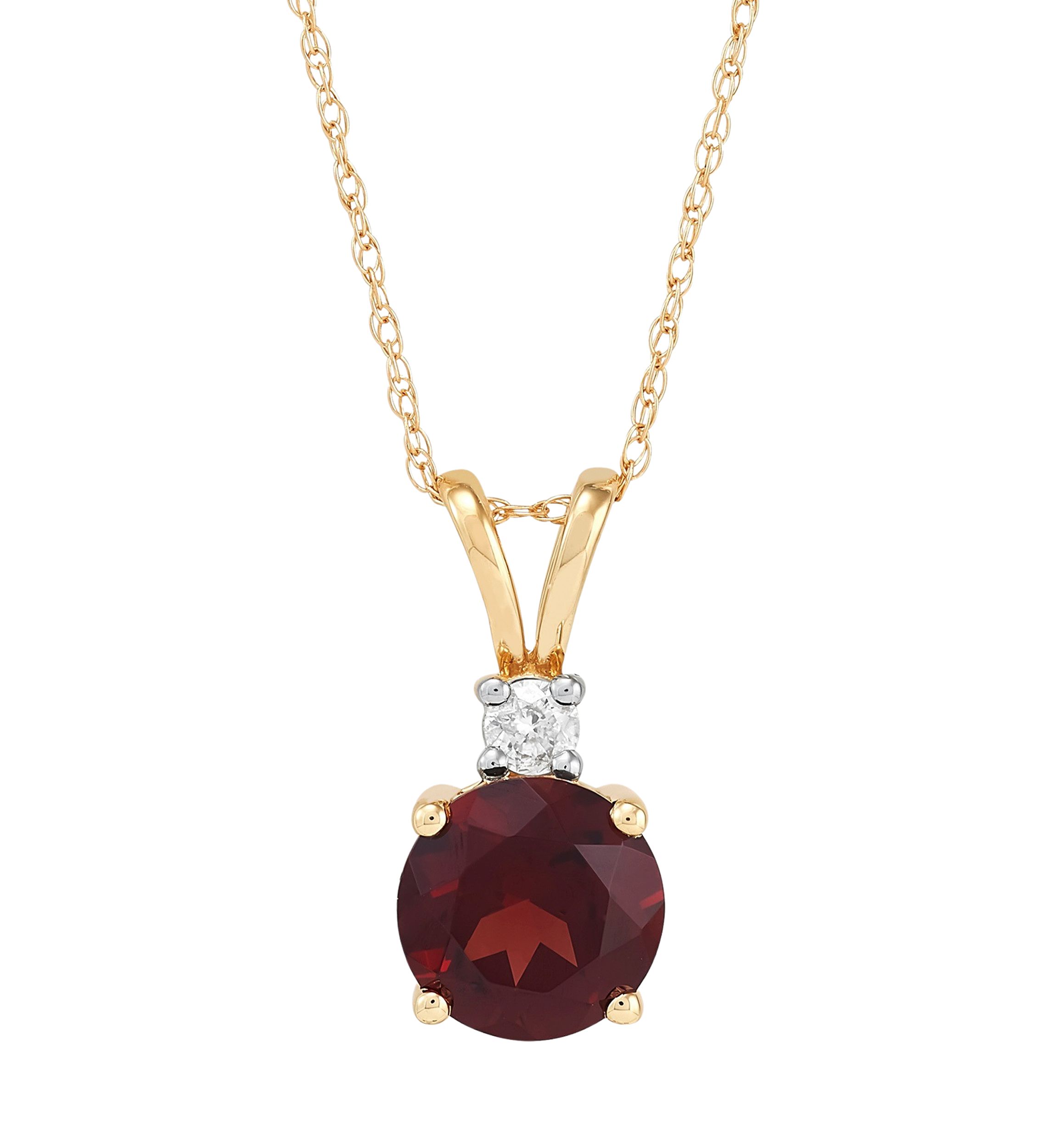 1/10 ct. t.w. Diamond and Garnet Pendant Necklace with 18" Rope Chain in 10K Yellow Gold