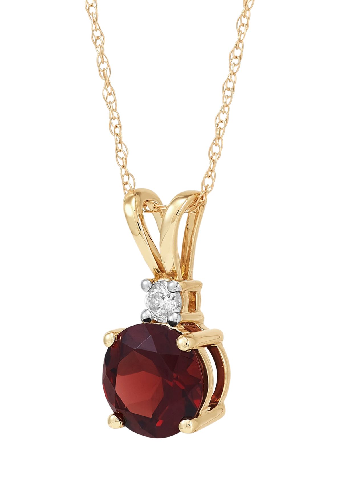 1/10 ct. t.w. Diamond and Garnet Pendant Necklace with 18" Rope Chain in 10K Yellow Gold
