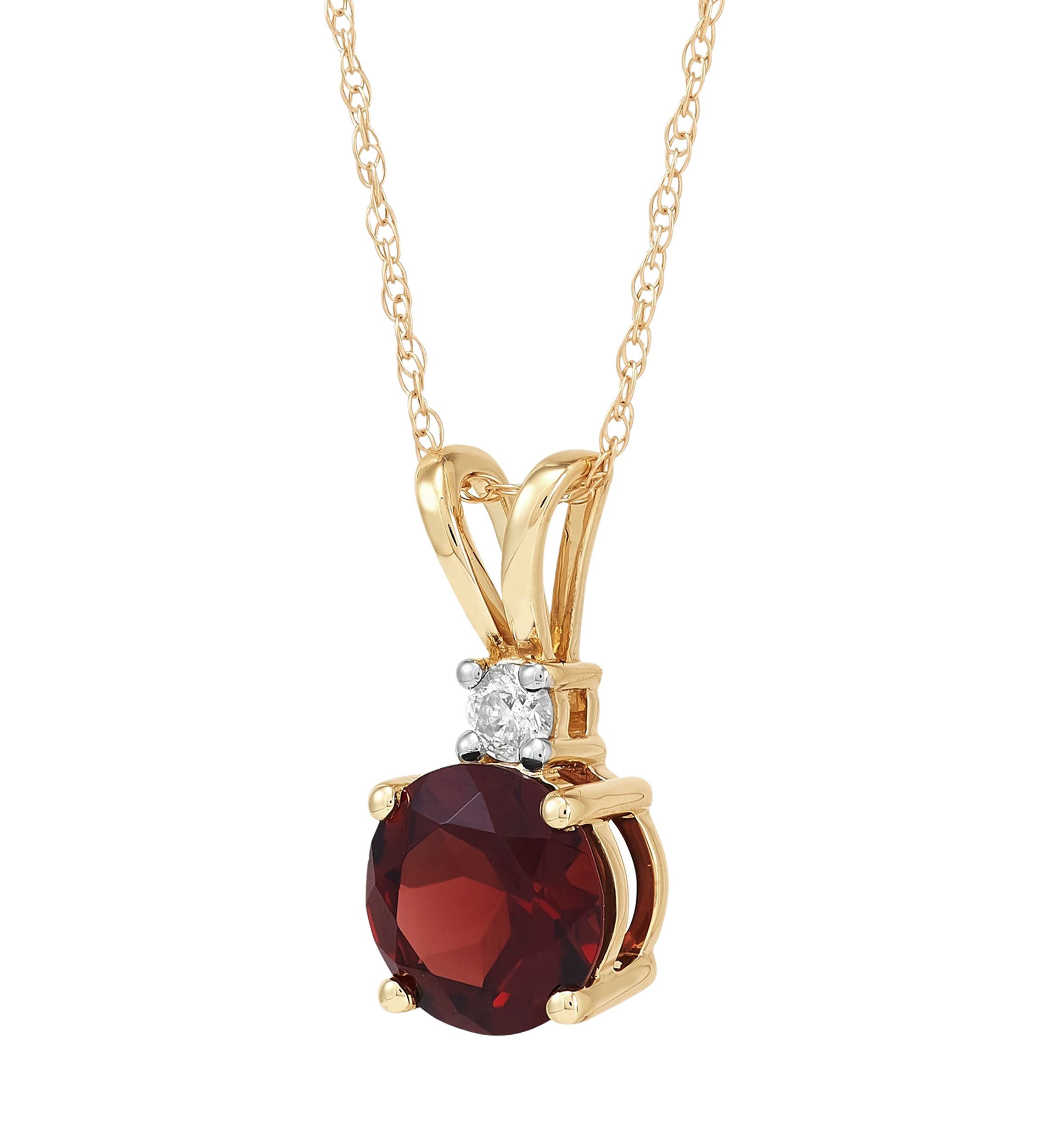 1/10 ct. t.w. Diamond and Garnet Pendant Necklace with 18" Rope Chain in 10K Yellow Gold