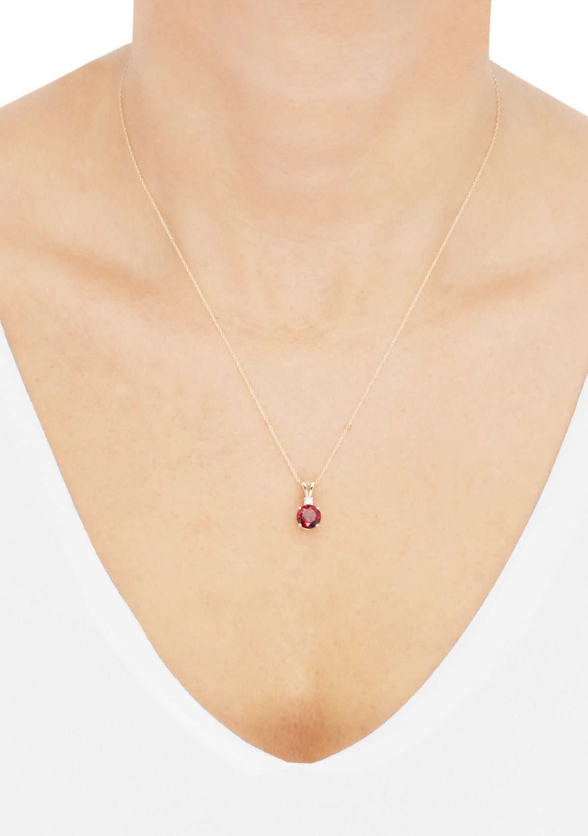 1/10 ct. t.w. Diamond and Garnet Pendant Necklace with 18" Rope Chain in 10K Yellow Gold