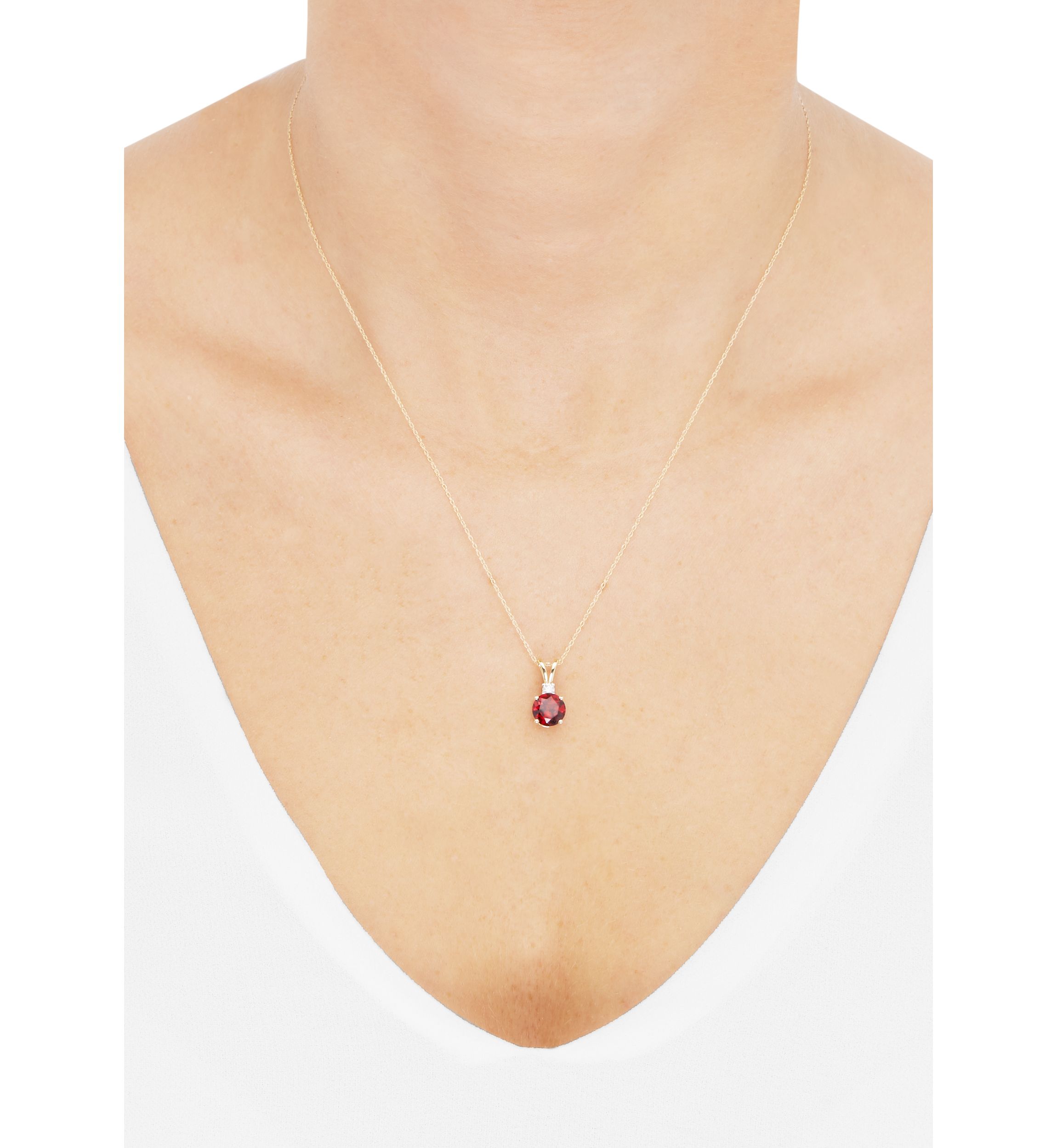 1/10 ct. t.w. Diamond and Garnet Pendant Necklace with 18" Rope Chain in 10K Yellow Gold