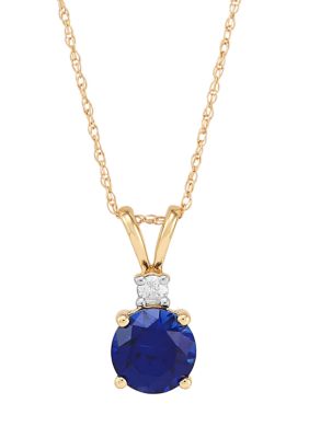 Belk & Co Lab Created 1/10 Ct. T.w. Diamond And Created Sapphire Pendant Necklace With 18"" Rope Chain In 10K Yellow Gold