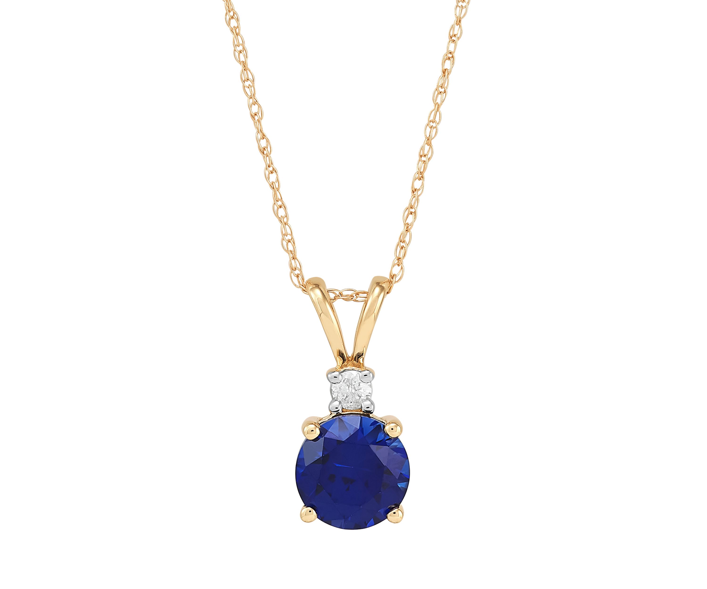 Lab Created 1/10 ct. t.w. Diamond and Created Sapphire Pendant Necklace with 18" Rope Chain in 10K Yellow Gold