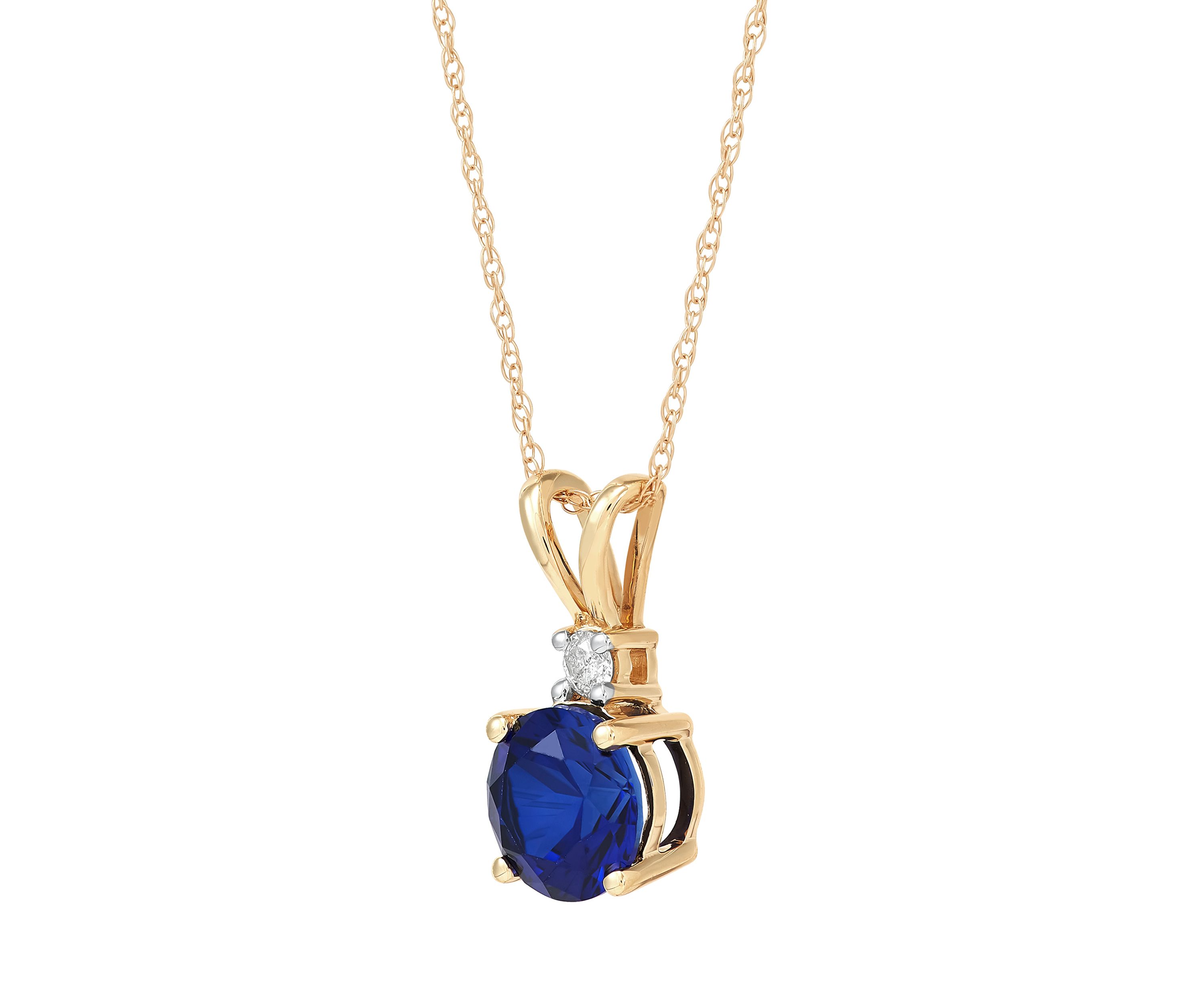 Lab Created 1/10 ct. t.w. Diamond and Created Sapphire Pendant Necklace with 18" Rope Chain in 10K Yellow Gold