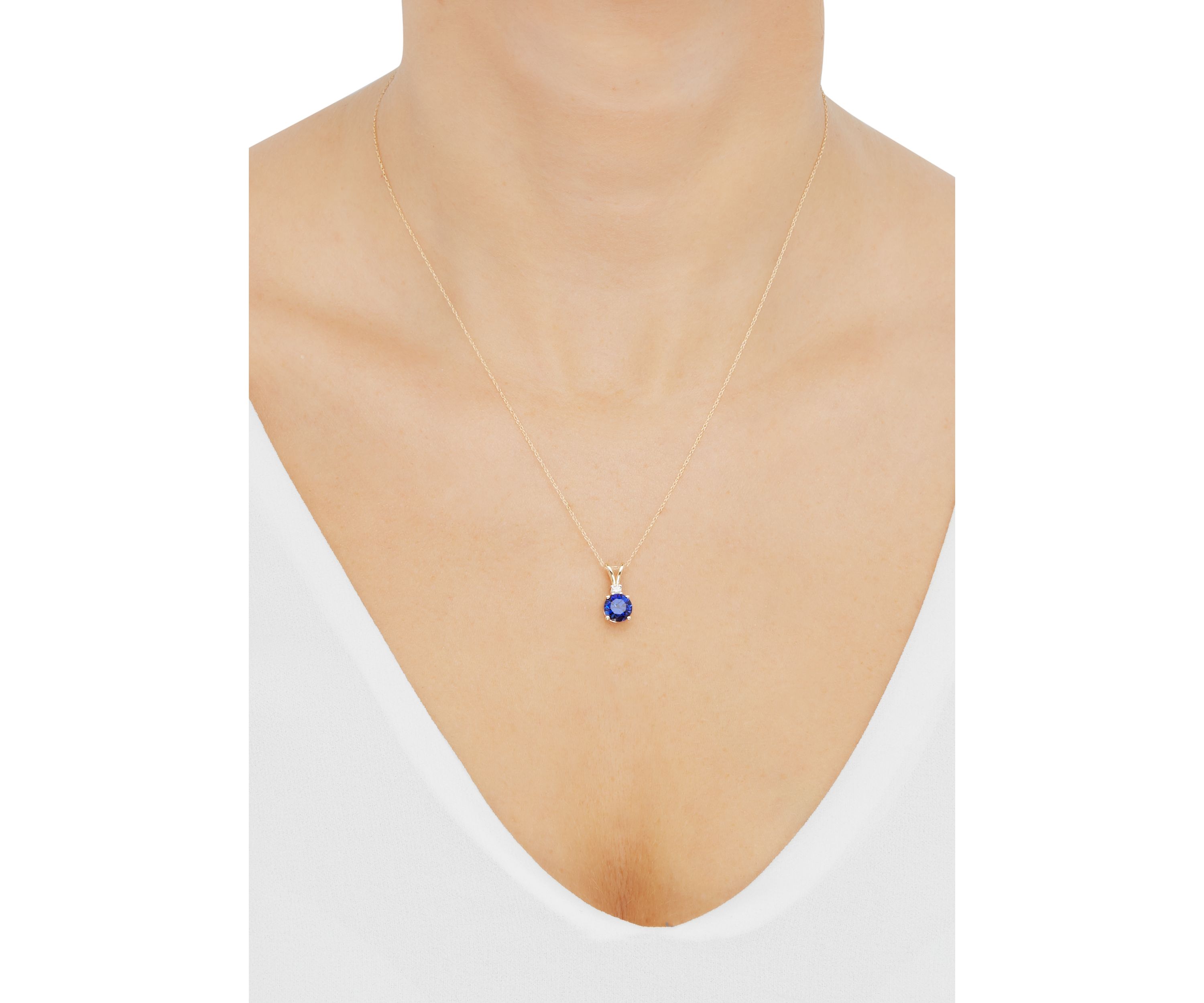 Lab Created 1/10 ct. t.w. Diamond and Created Sapphire Pendant Necklace with 18" Rope Chain in 10K Yellow Gold