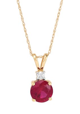 Belk & Co 1/10 Ct. T.w. Lab Created Diamond And Lab Created Ruby Pendant Necklace With 18'' Rope Chain In 10K Yellow Gold