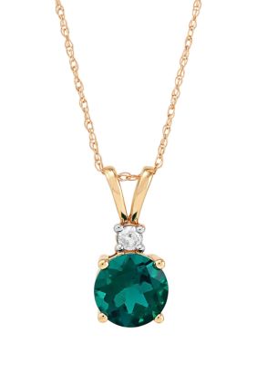 Belk & Co 1/10 Ct. T.w. Lab Created Diamond And Created Emerald Pendant Necklace With 18"" Rope Chain In 10K Yellow Gold