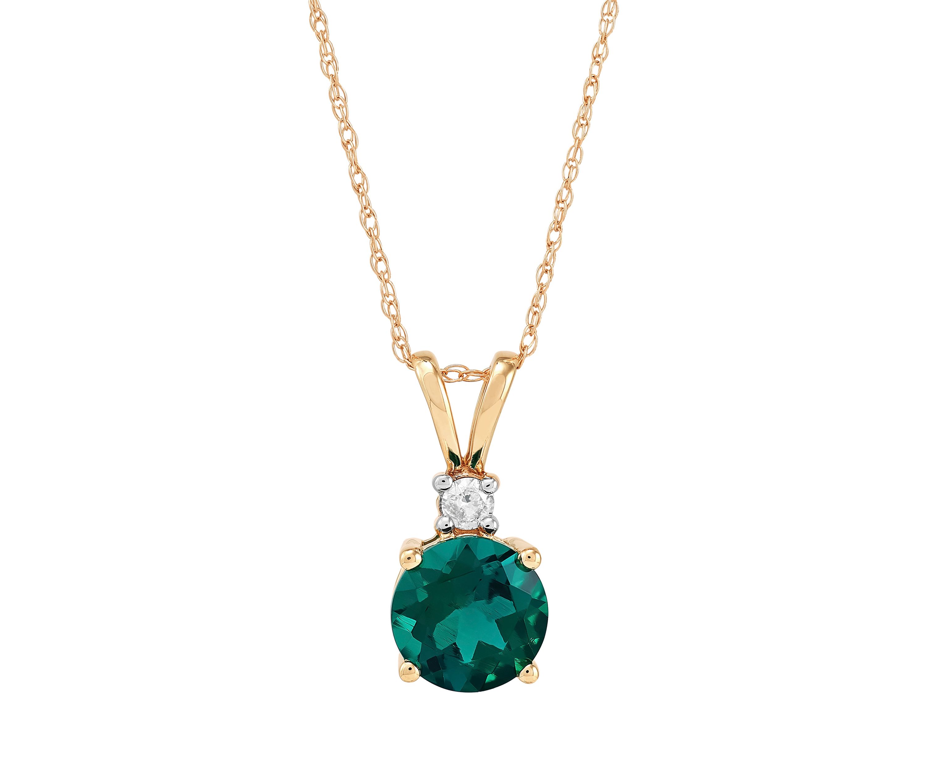   1/10 ct. t.w. Lab Created Diamond and Created Emerald Pendant Necklace with 18" Rope Chain in 10K Yellow Gold