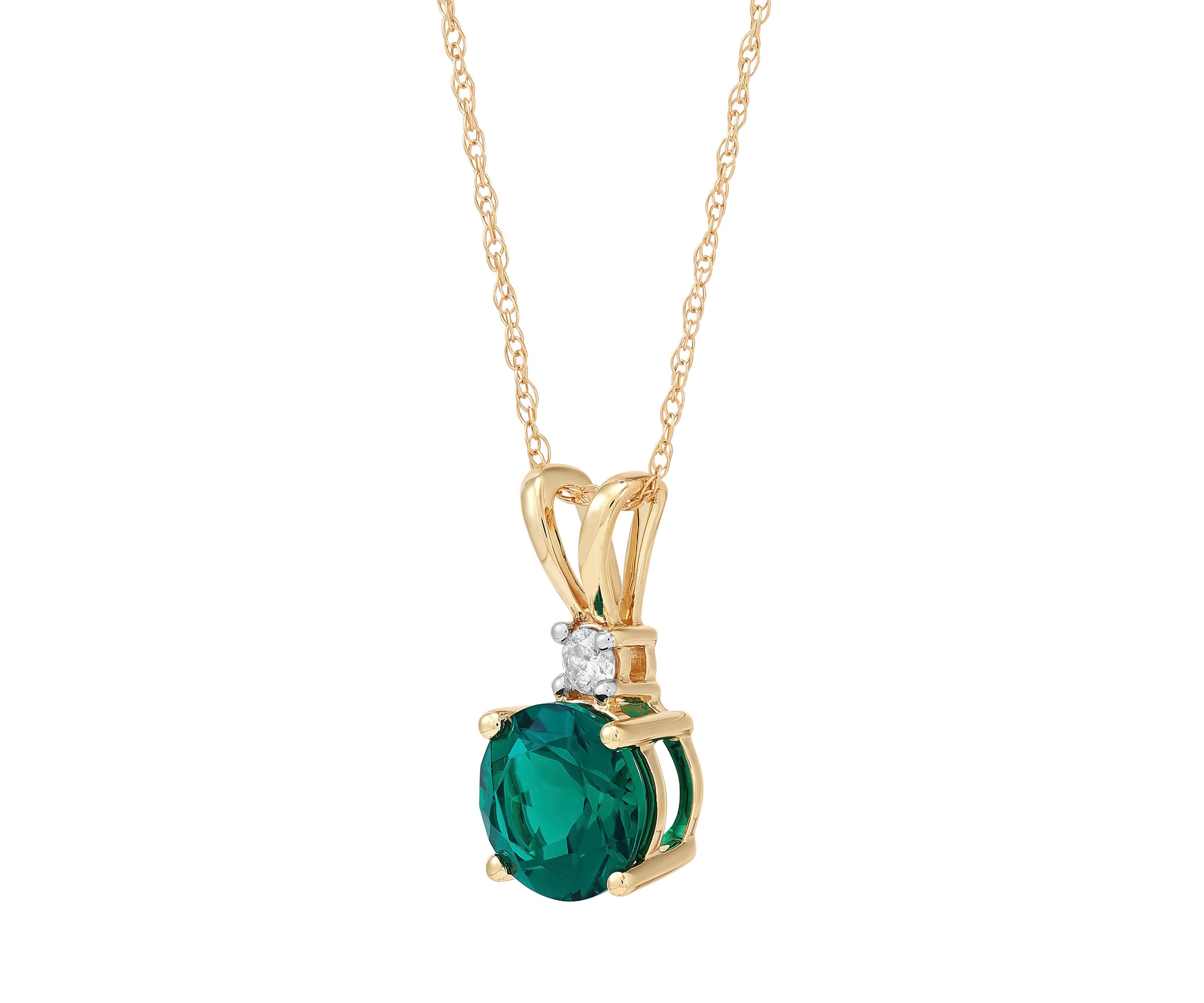   1/10 ct. t.w. Lab Created Diamond and Created Emerald Pendant Necklace with 18" Rope Chain in 10K Yellow Gold