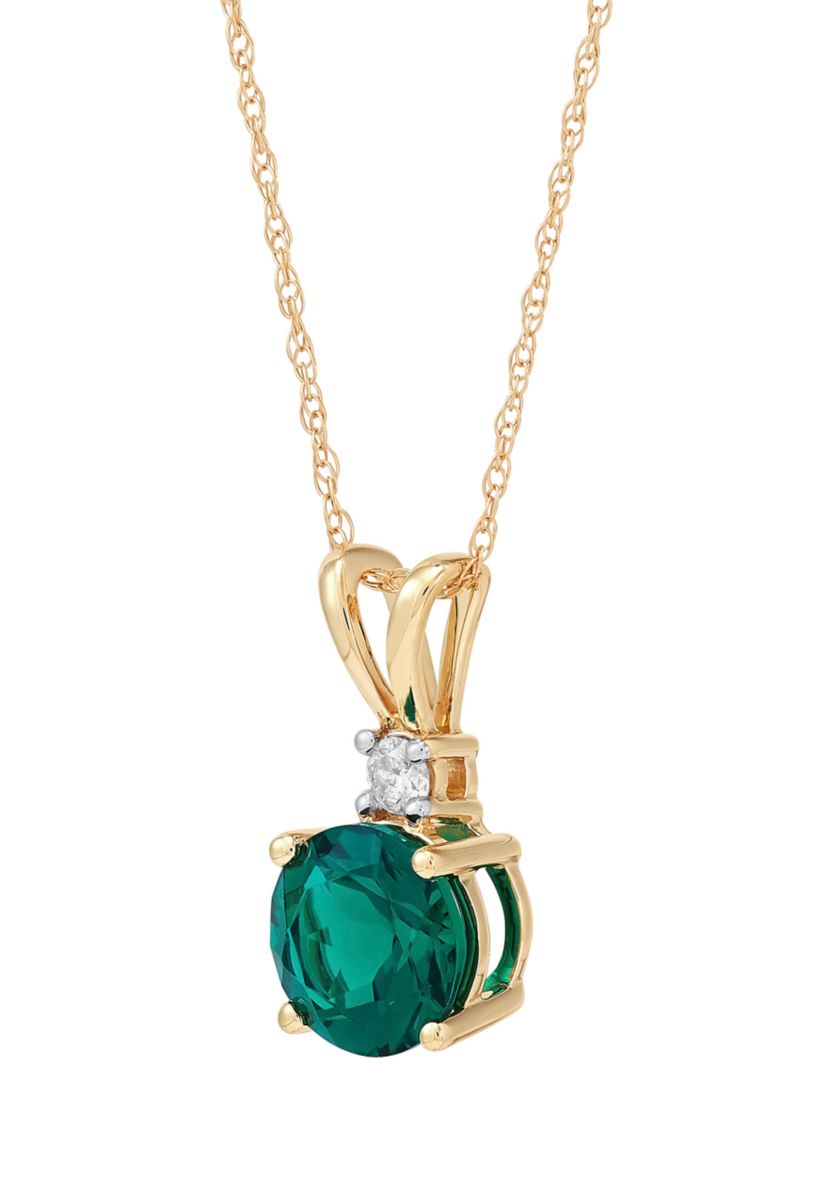   1/10 ct. t.w. Lab Created Diamond and Created Emerald Pendant Necklace with 18" Rope Chain in 10K Yellow Gold