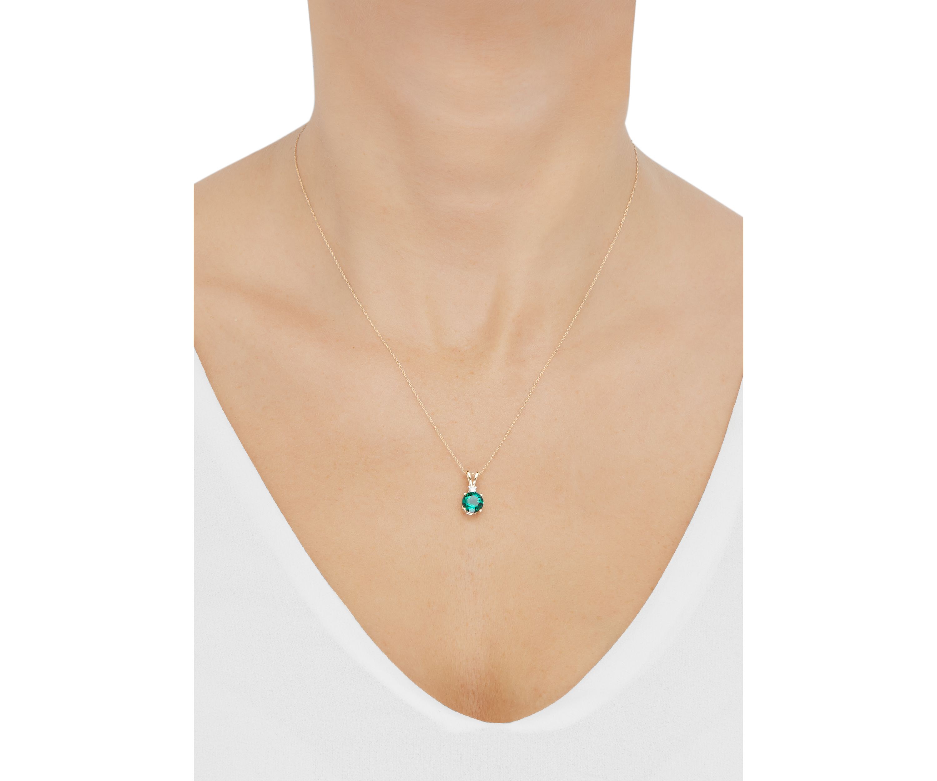   1/10 ct. t.w. Lab Created Diamond and Created Emerald Pendant Necklace with 18" Rope Chain in 10K Yellow Gold