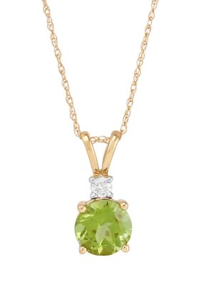 Belk & Co 1/10 Ct. T.w. Diamond And Peridot Pendant Necklace With 18"" Rope Chain In 10K Yellow Gold