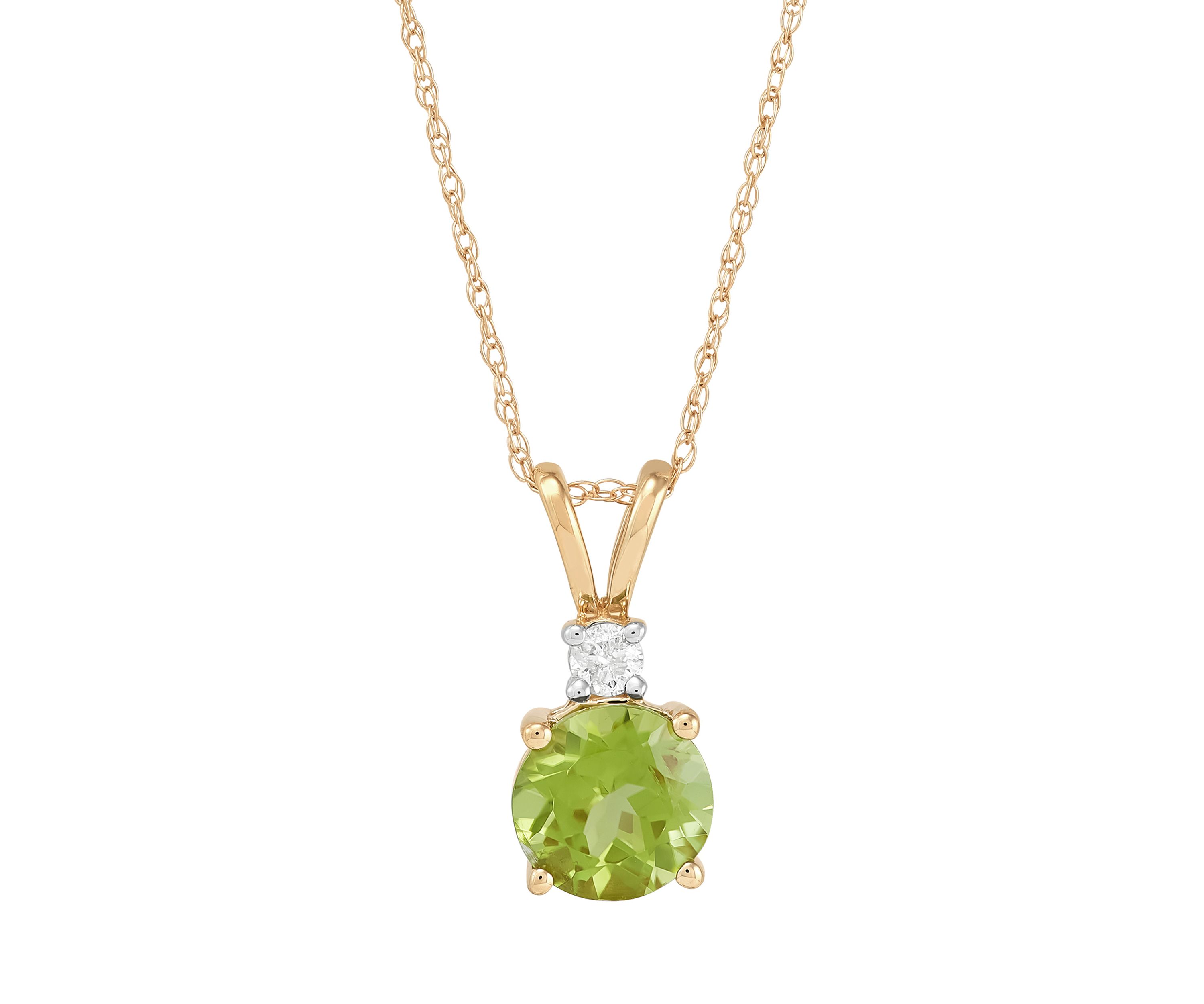 	 1/10 ct. t.w. Diamond and Peridot Pendant Necklace with 18" Rope Chain in 10K Yellow Gold