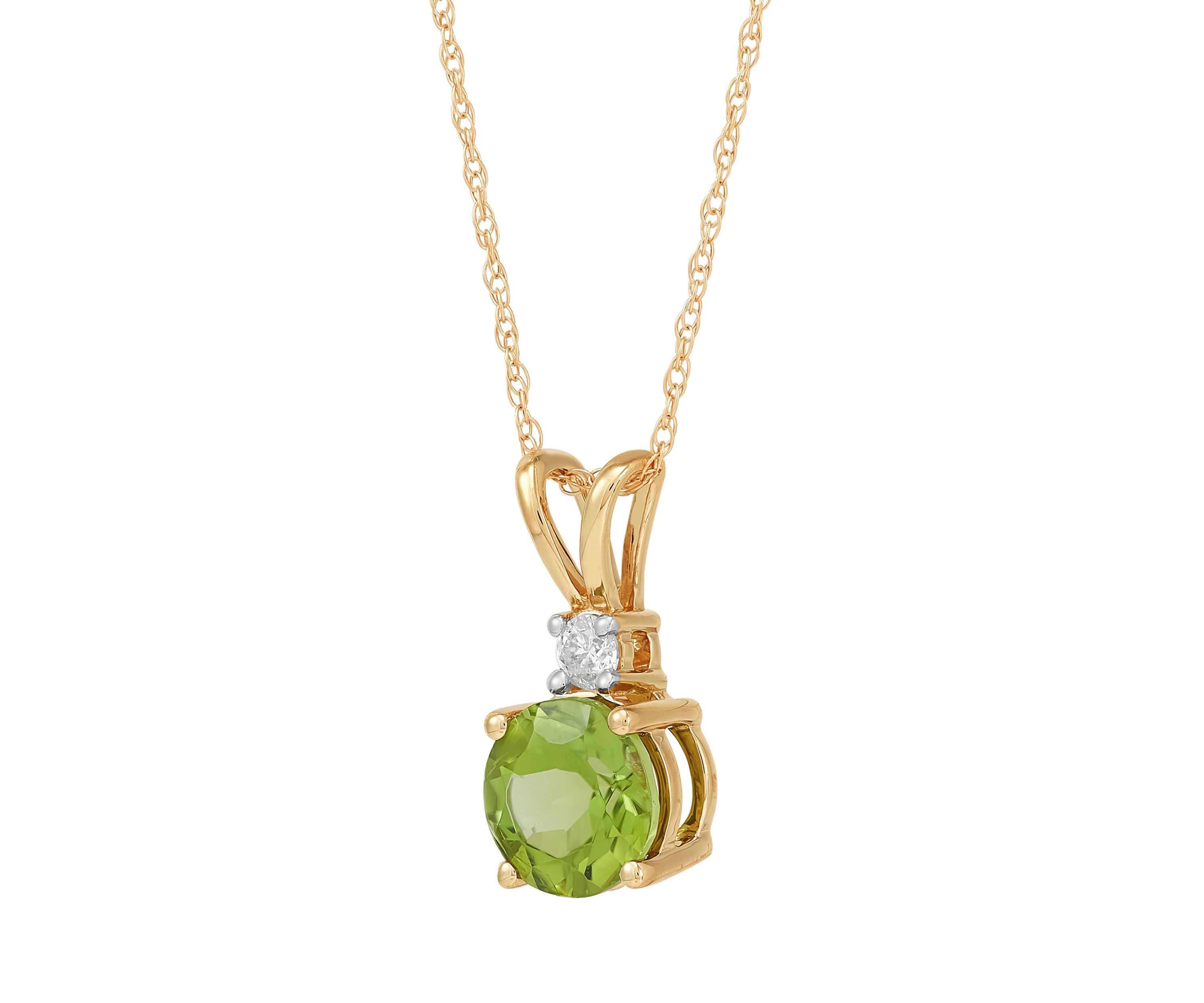 	 1/10 ct. t.w. Diamond and Peridot Pendant Necklace with 18" Rope Chain in 10K Yellow Gold