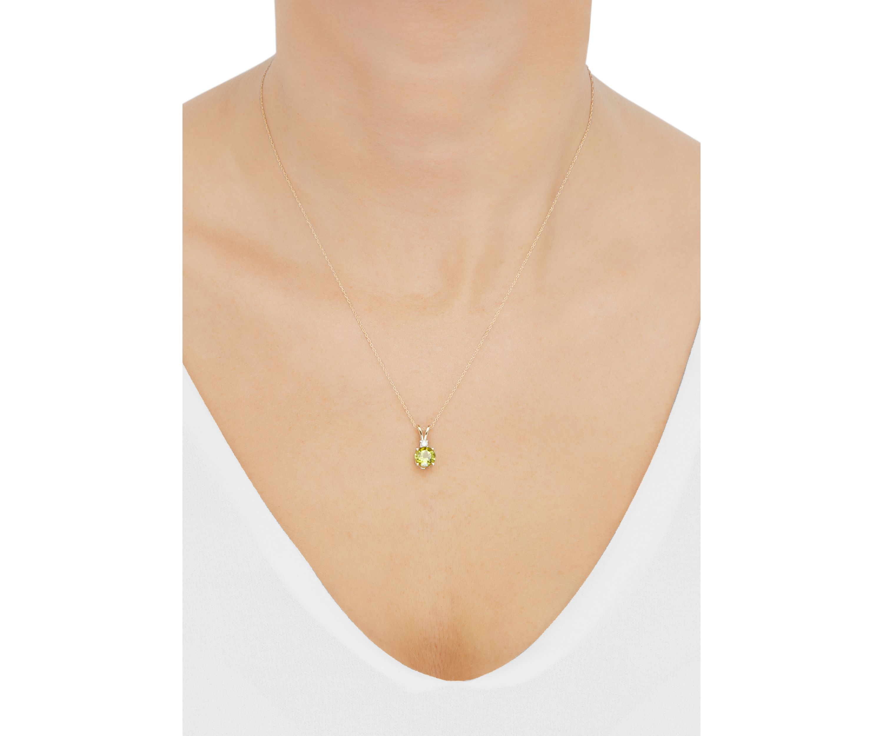 	 1/10 ct. t.w. Diamond and Peridot Pendant Necklace with 18" Rope Chain in 10K Yellow Gold