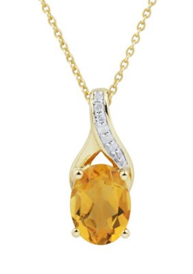 Belk & Co 1/10 Ct. T.w. Diamond And Citrine Pendant Necklace With 18"" Rope Chain In 10K Yellow Gold
