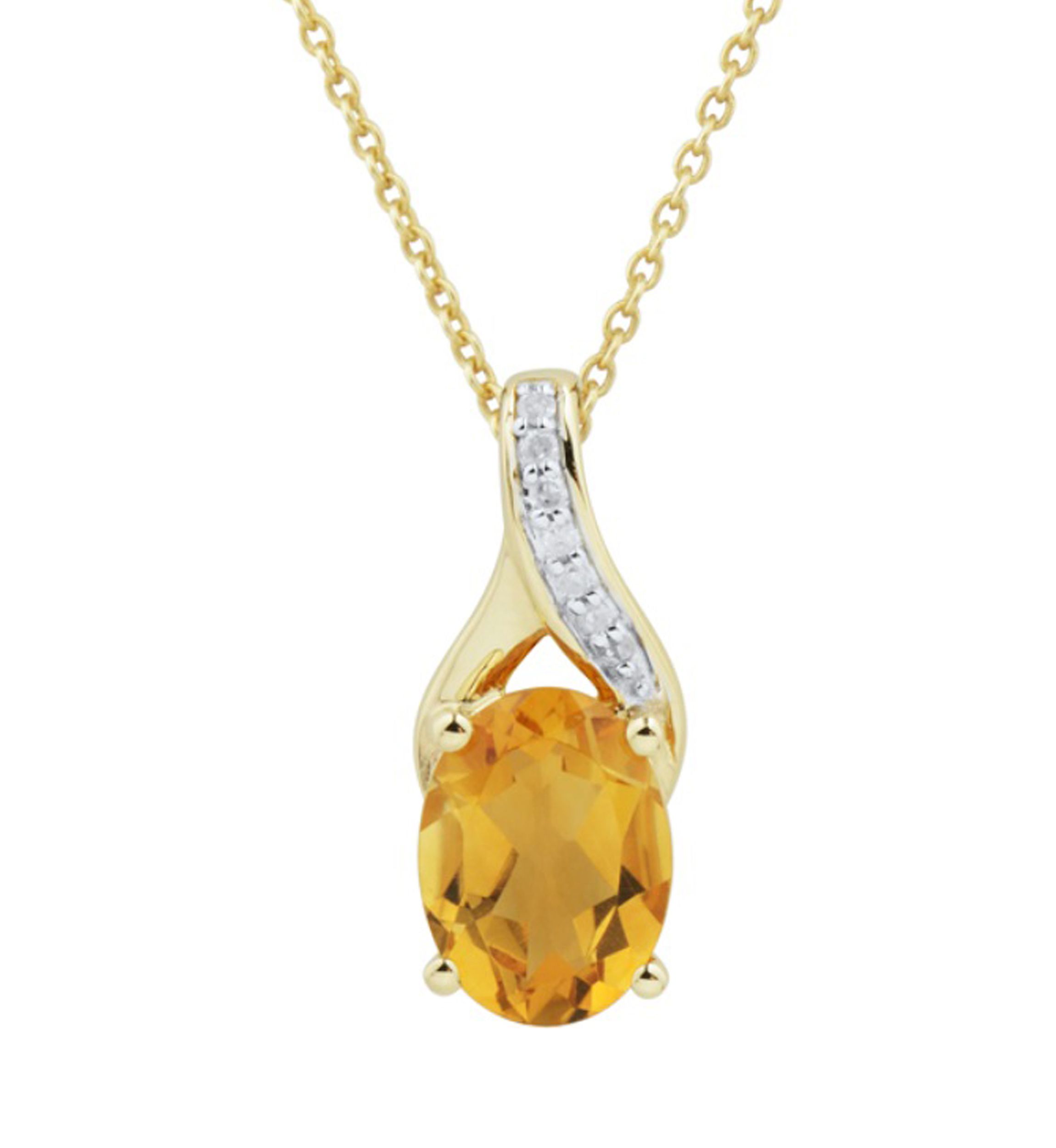 1/10 ct. t.w. Diamond and Citrine Pendant Necklace with 18" Rope Chain in 10K Yellow Gold