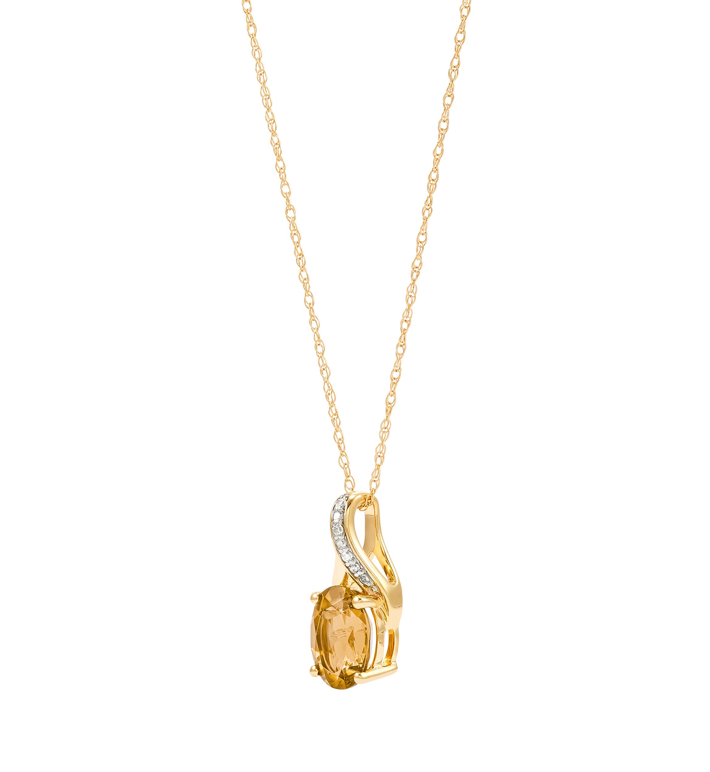 1/10 ct. t.w. Diamond and Citrine Pendant Necklace with 18" Rope Chain in 10K Yellow Gold