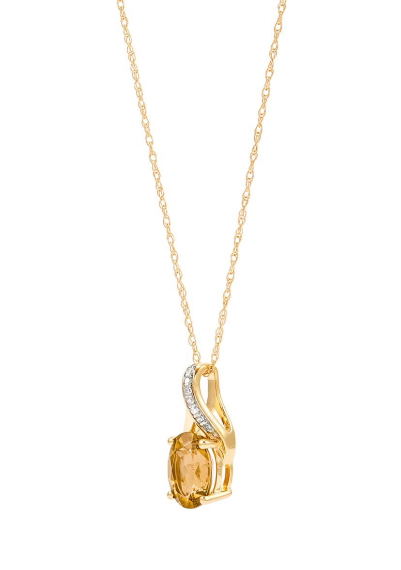 1/10 ct. t.w. Diamond and Citrine Pendant Necklace with 18" Rope Chain in 10K Yellow Gold