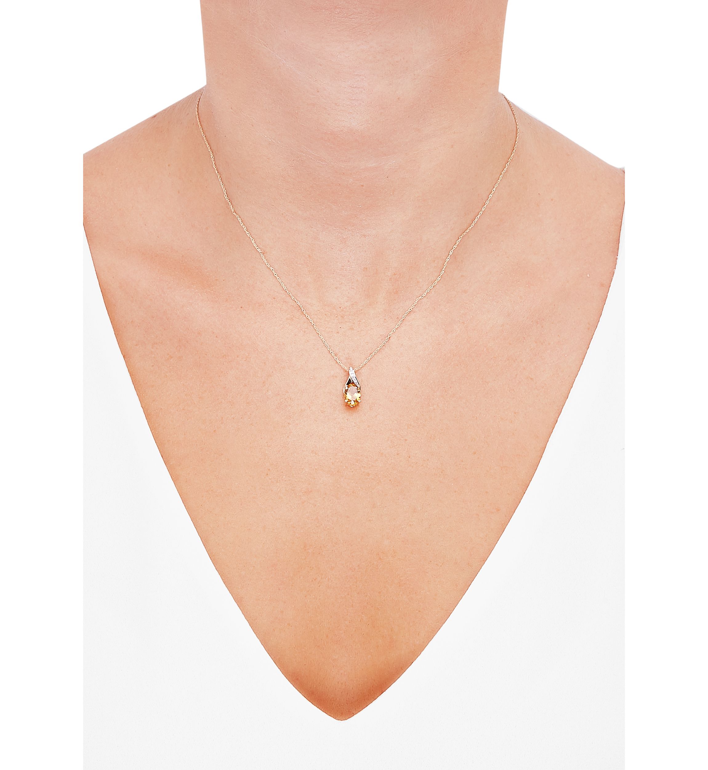 1/10 ct. t.w. Diamond and Citrine Pendant Necklace with 18" Rope Chain in 10K Yellow Gold