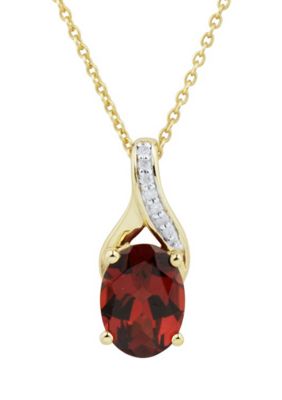 Belk & Co 1/10 ct. t.w. Diamond and Garnet Pendant Necklace with 18" Rope Chain in 10K Yellow Gold
