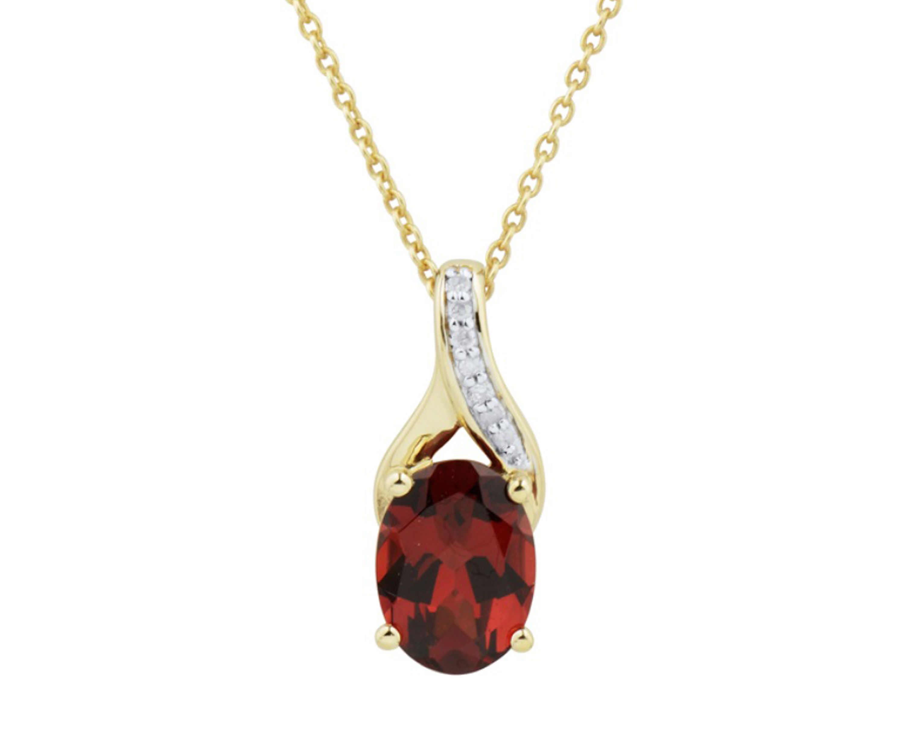 1/10 ct. t.w. Diamond and Garnet Pendant Necklace with 18" Rope Chain in 10K Yellow Gold
