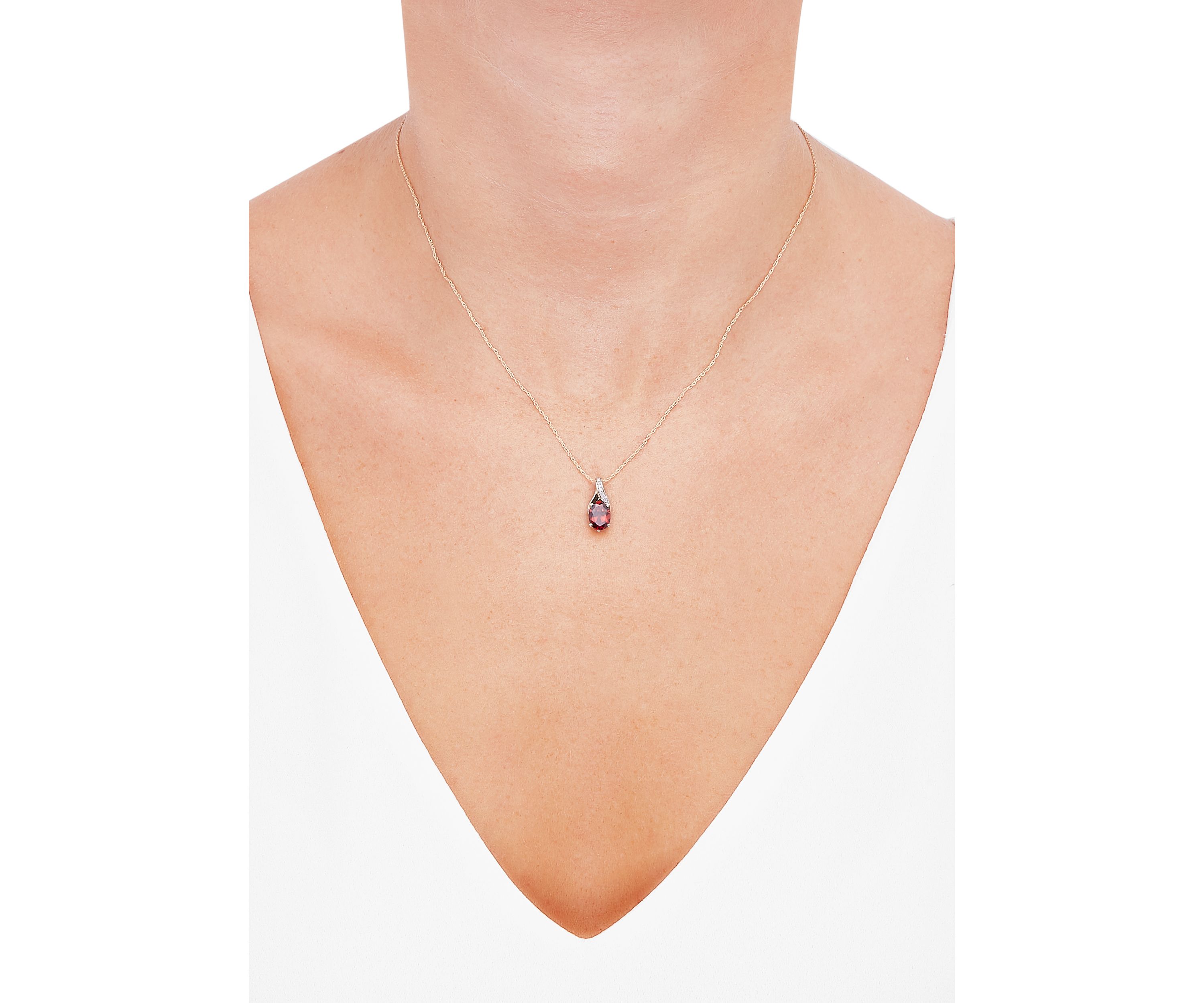 1/10 ct. t.w. Diamond and Garnet Pendant Necklace with 18" Rope Chain in 10K Yellow Gold