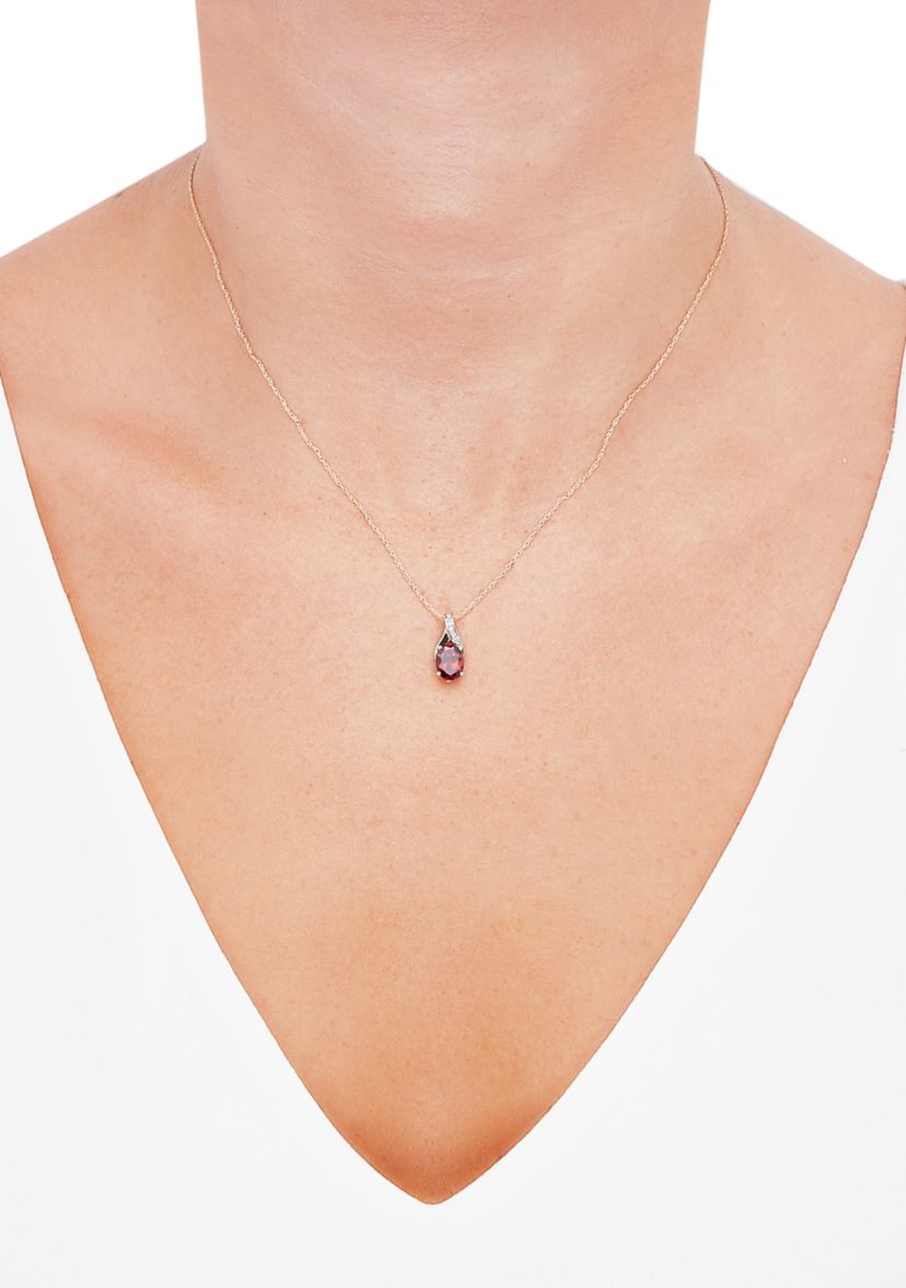 1/10 ct. t.w. Diamond and Garnet Pendant Necklace with 18" Rope Chain in 10K Yellow Gold