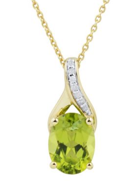 Belk & Co 1/10 ct. t.w. Diamond and Peridot Pendant Necklace with 18" Rope Chain in 10K Yellow Gold