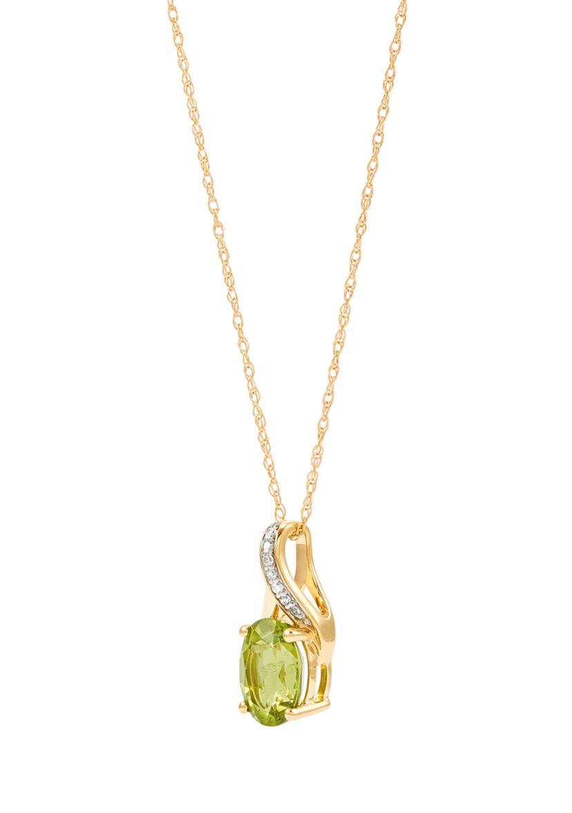 1/10 ct. t.w. Diamond and Peridot Pendant Necklace with 18" Rope Chain in 10K Yellow Gold