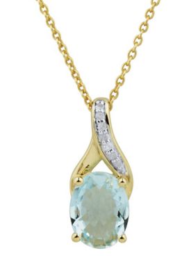 Belk & Co 1/10 Ct. T.w. Diamond And Aquamarine Pendant Necklace With 18"" Rope Chain In 10K Yellow Gold