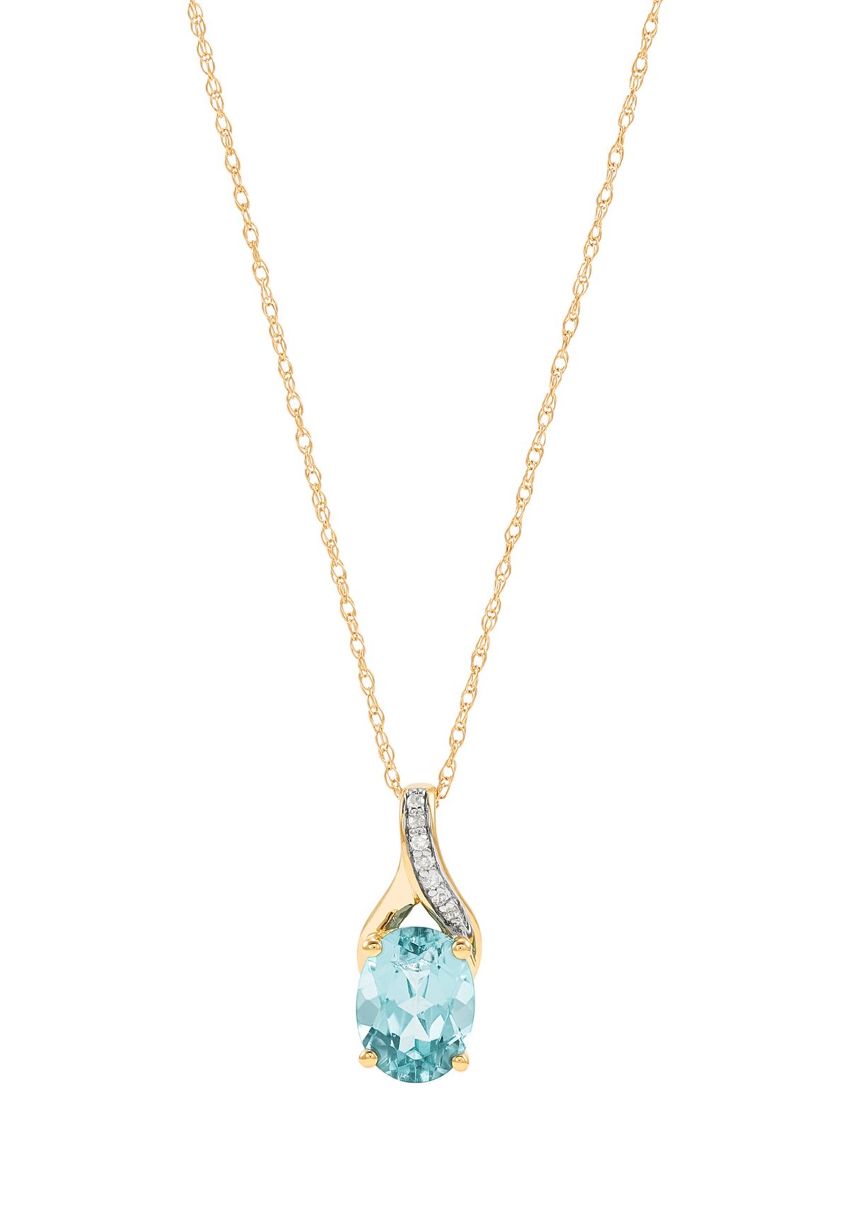 1/10 ct. t.w. Diamond and Aquamarine Pendant Necklace with 18" Rope Chain in 10K Yellow Gold